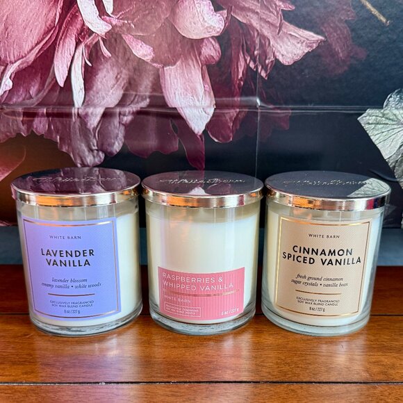 NEW 3-Pc 3 Single Wick Candles 8oz Each - A VANILLA TRIO Bath and Body Works - Picture 1 of 3